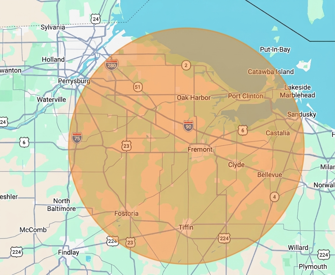 Fremont Construction & Contracting Co. service area map